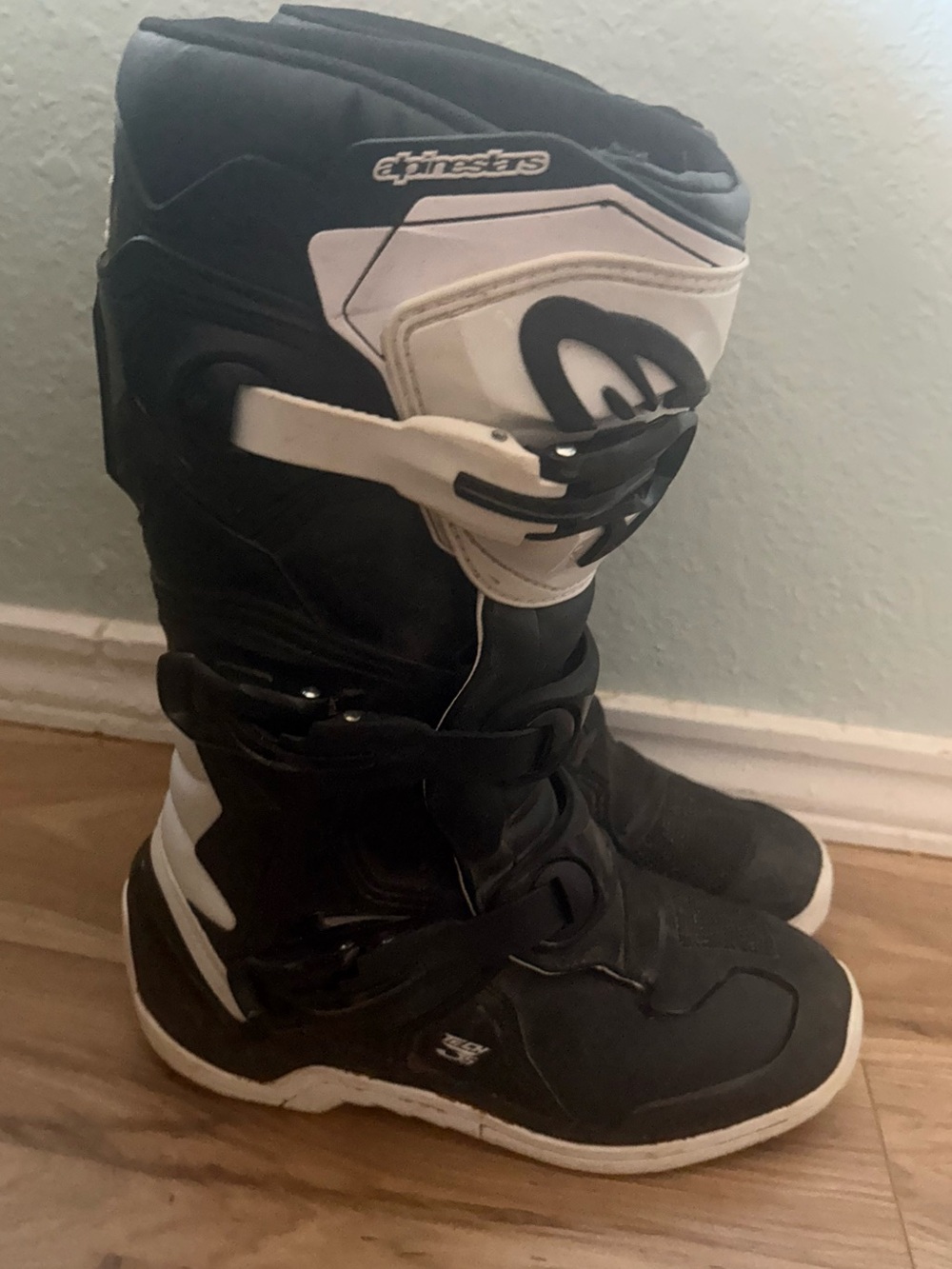 Alpinestars Kids Black and White Motocross Boots with Buckle Closure